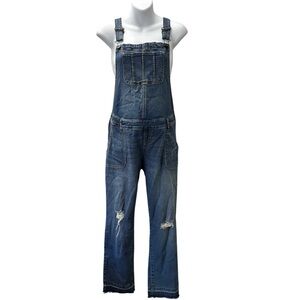 NWT Indigo Blue Maternity Overalls Distressed Denim Women’s Size Large